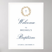Elegant Gold Wreath Navy Cross Baptism Christening Poster (Voorkant)