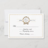 Elegant Gold WreatWhite Script Calligraphy RSVP (Voorkant)