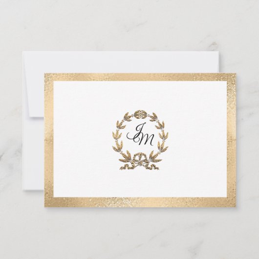 Elegant Gold WreatWhite Script Calligraphy RSVP (Achterkant)