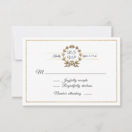 Elegant Gold WreatWhite Script Calligraphy RSVP Kaartje