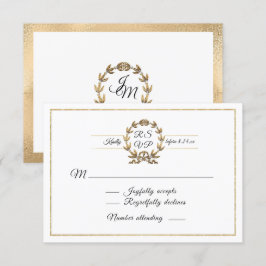 Elegant Gold WreatWhite Script Calligraphy RSVP Kaartje