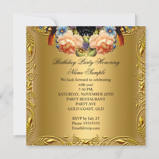 Elegant Gold Yellow Bird Black 70e verjaardag Kaart (Achterkant)