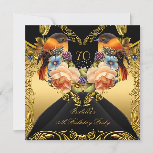 Elegant Gold Yellow Bird Black 70e verjaardag Kaart (Voorkant)
