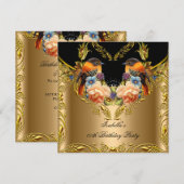 Elegant Gold Yellow Bird Black Birthday Party 2 Kaart (Voorkant / Achterkant)