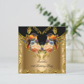 Elegant Gold Yellow Bird Black Birthday Party 2 Kaart (Staand voorkant)