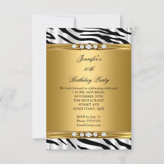 Elegant Gold Zebra Black Silver Diamond Birthday 2 Kaart (Voorkant)