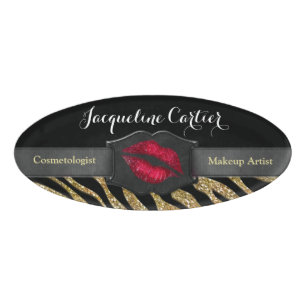 Elegant Gold Zebra Glitter Kiss Naam Tag