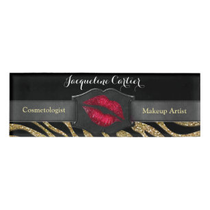 Elegant Gold Zebra Glitter Kiss Skinny Name Tag