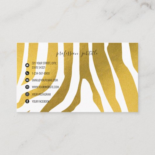 Elegant Gold Zebra Stripes Moderne Professional Visitekaartje (Achterkant)