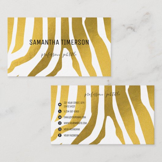 Elegant Gold Zebra Stripes Moderne Professional Visitekaartje (Voorkant / Achterkant)