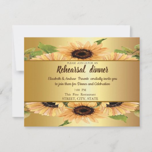 Elegant Gold, zonnebloemen, repetitief diner Kaart (Voorkant)