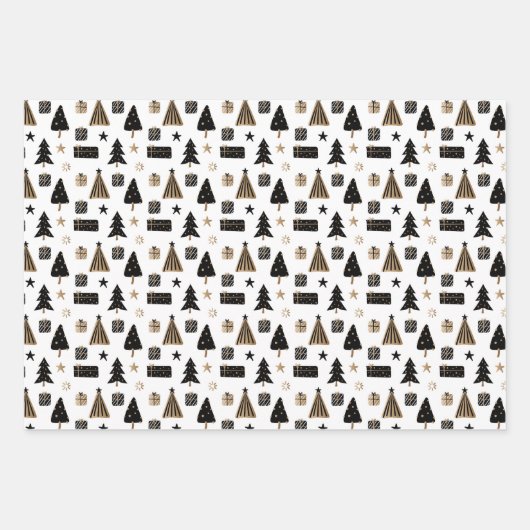 Elegant Gold, zwart en wit, modern kerstfeest Inpakpapier Vel (Voorkant 2)