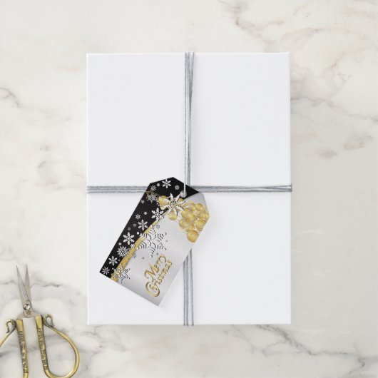 Elegant Gold, zwarte en witte kerst Cadeaulabel (Met Touw)