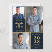 Elegant Golden 3 PHOTO Nursing Graduation Party Kaart (Voorkant)