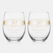 Elegant Golden 50ste Jubileum gepersonaliseerd cad Wijnglas Zonder Voet (Voorkant)
