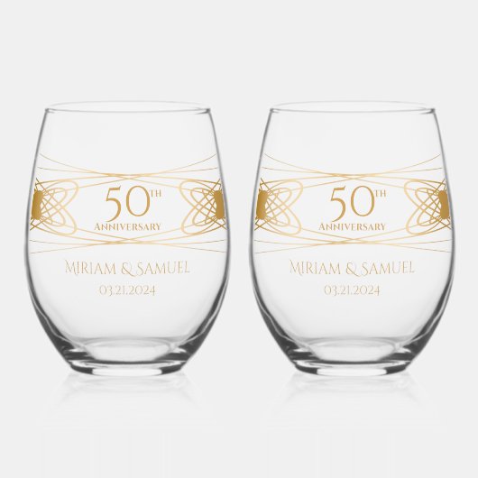 Elegant Golden 50ste Jubileum gepersonaliseerd cad Wijnglas Zonder Voet (Voorkant)
