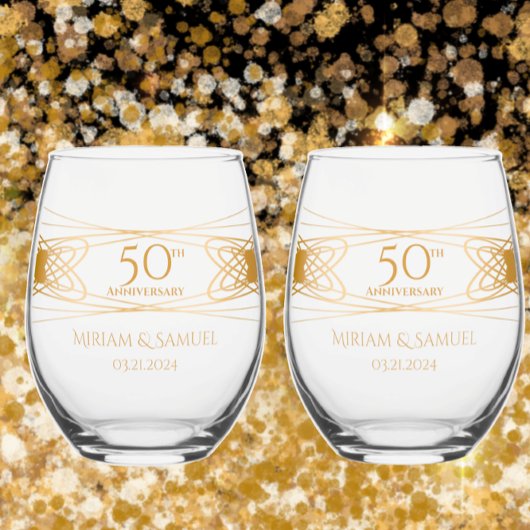 Elegant Golden 50ste Jubileum gepersonaliseerd cad Wijnglas Zonder Voet