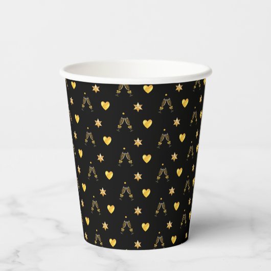 Elegant Golden 50th Birthday on Black Paper Cups Papieren Bekers (Achterkant)