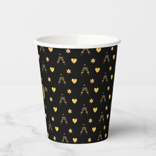 Elegant Golden 50th Birthday on Black Paper Cups Papieren Bekers (Links)