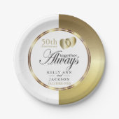 Elegant Golden 50th Heart Design Papieren Bordje (Voorkant)