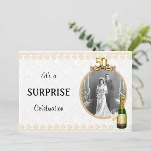 Elegant Golden 50th Jubileum Party uitnodigingen (Staand voorkant)