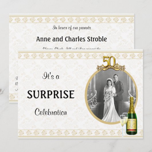 Elegant Golden 50th Jubileum Party uitnodigingen (Voorkant / Achterkant)