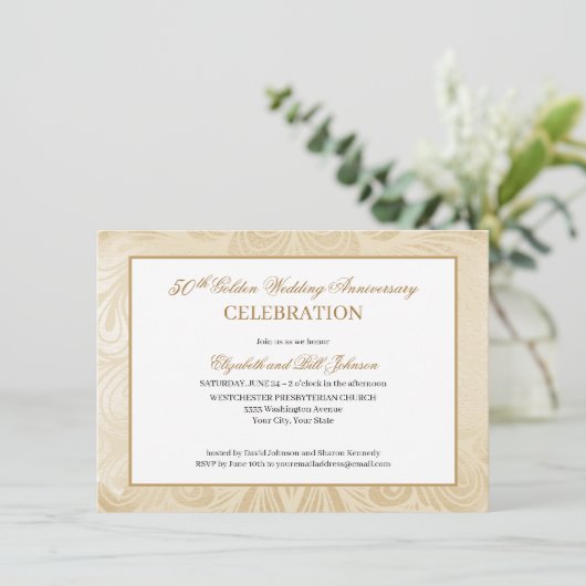 Elegant Golden 50th Script Wedding Jubileum Kaart (Staand voorkant)