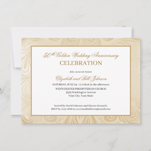 Elegant Golden 50th Script Wedding Jubileum Kaart (Voorkant)