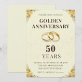 Elegant Golden 50th Wedding Anniversary Invitation Kaart (Voorkant / Achterkant)