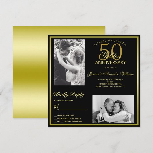 Elegant Golden 50th Wedding Jubileum Foto Kaart (Voorkant / Achterkant)