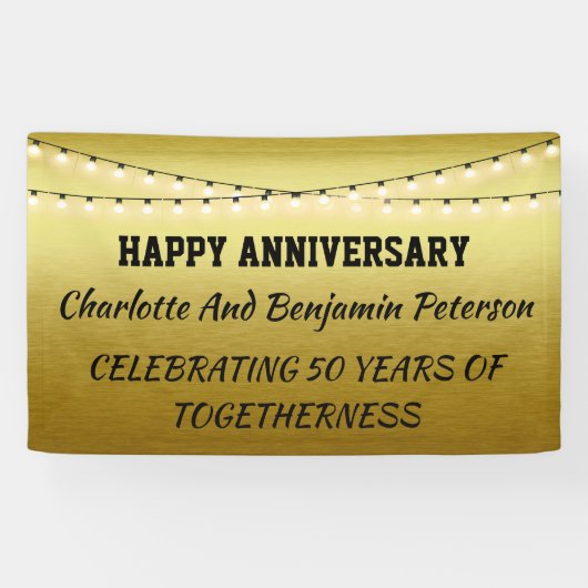 Elegant Golden 50th Wedding Jubileum Spandoek (Horizontaal)
