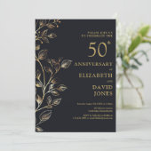 Elegant Golden 50th Wedding Jubileum Uitnodiging (Staand voorkant)