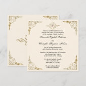 Elegant Golden Accent Gold Wedding Invite Kaart (Voorkant / Achterkant)