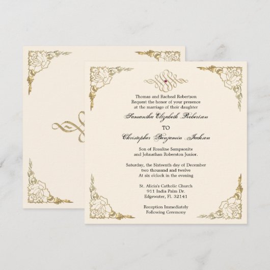Elegant Golden Accent Gold Wedding Invite Kaart (Voorkant / Achterkant)