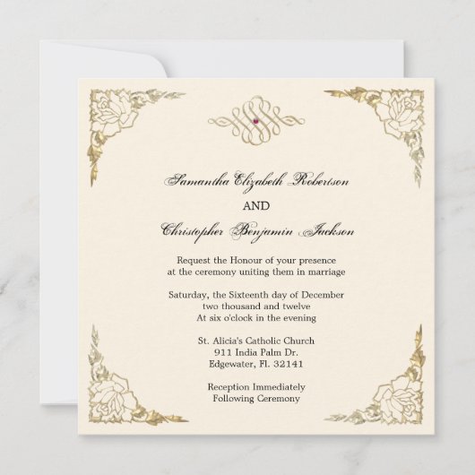 Elegant Golden Accent Gold Wedding Invite Kaart (Voorkant)