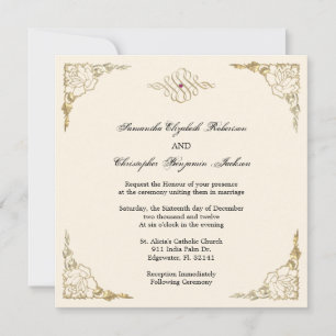 Elegant Golden Accent Gold Wedding Invite Kaart