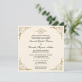 Elegant Golden Accent Gold Wedding Invite Kaart (Staand voorkant)