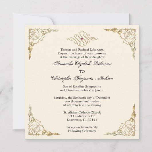 Elegant Golden Accent Gold Wedding Invite Kaart (Voorkant)