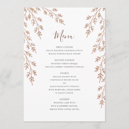 Elegant Golden airy vertakt Botanical Wedding Menu (Voorkant)