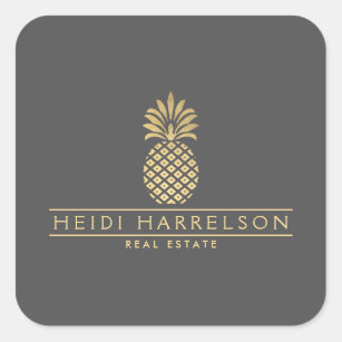 Elegant Golden Ananas Logo op Grijs Vierkante Sticker
