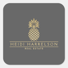 Elegant Golden Ananas Logo op Grijs Vierkante Sticker