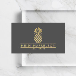 Elegant Golden Ananas Logo op Grijs Visitekaartje