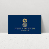 Elegant Golden Ananas Logo op Navy Blue Visitekaartje