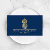 Elegant Golden Ananas Logo op Navy Blue Visitekaartje