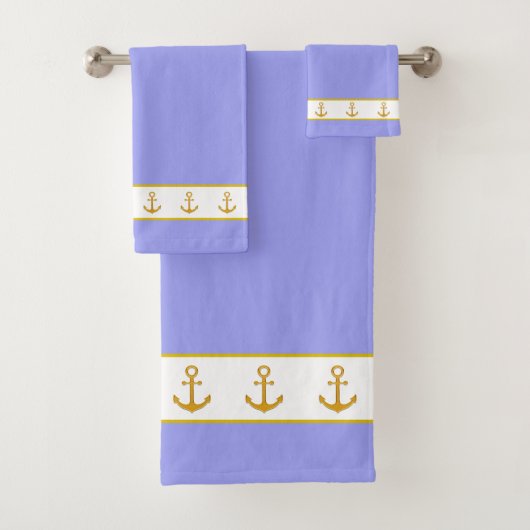 Elegant, Golden Anchors on White & Light Blue Bad Handdoek (Insitu)
