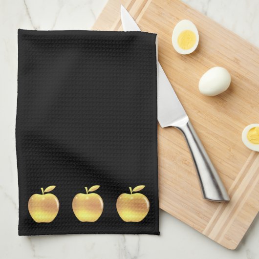 Elegant Golden Apples on Black Theedoek (Quarter Fold)