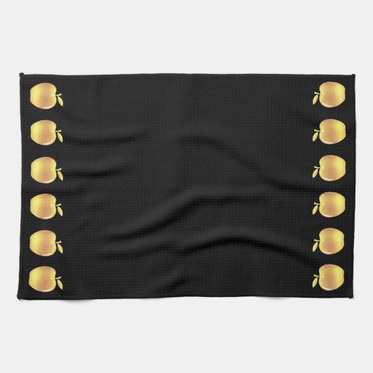 Elegant Golden Apples on Black Theedoek (Horizontaal)