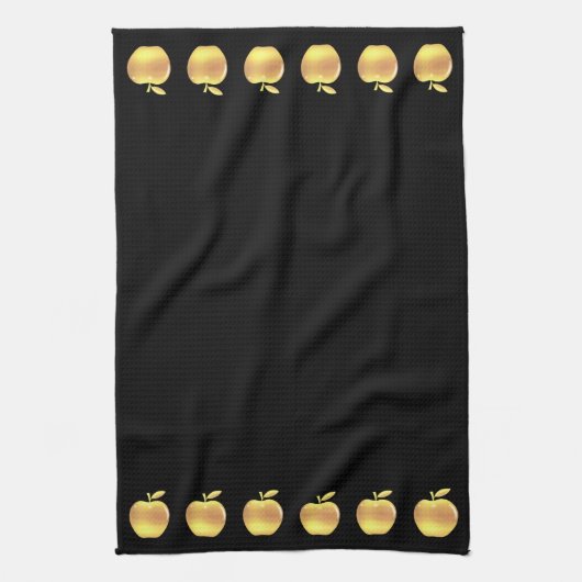 Elegant Golden Apples on Black Theedoek (Verticaal)