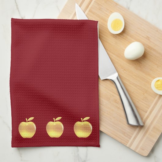 Elegant Golden Apples on Red Theedoek (Quarter Fold)
