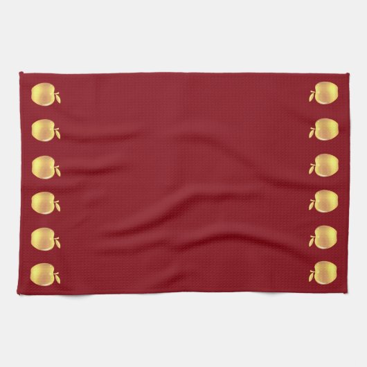 Elegant Golden Apples on Red Theedoek (Horizontaal)